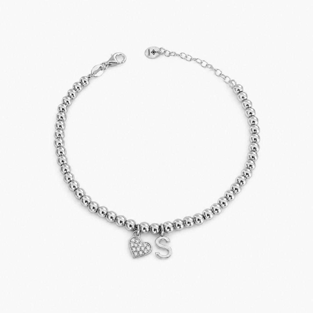 Spheres Bracelet with Heart and Initial