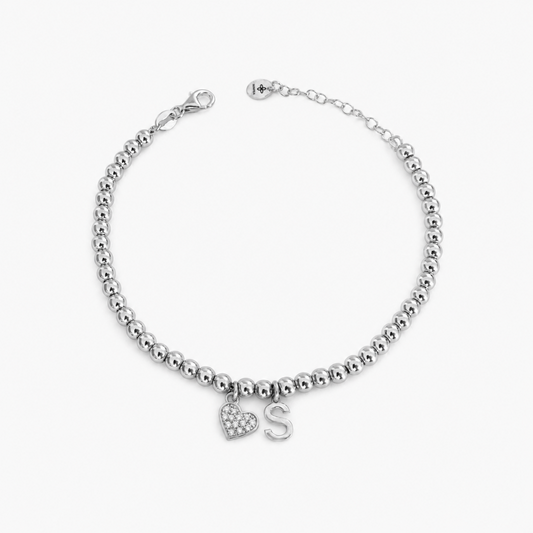 Bracciale Sfere con Cuore e Iniziale