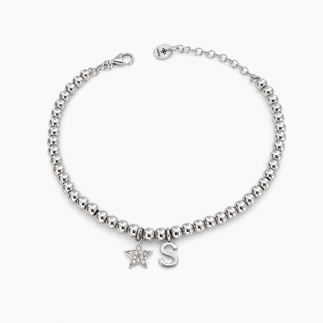 Bracciale Sfere con Stella e Iniziale