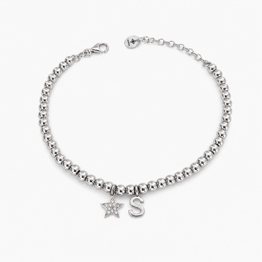 Bracciale Sfere con Stella e Iniziale