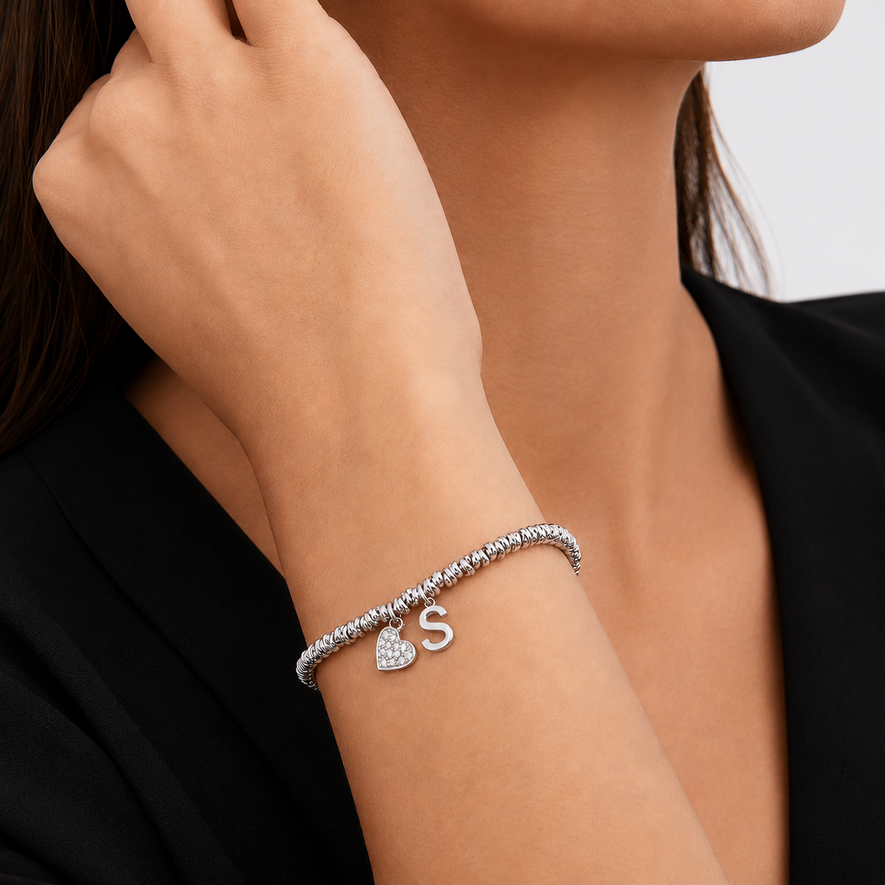 Bracciale Intreccio con Cuore e Iniziale