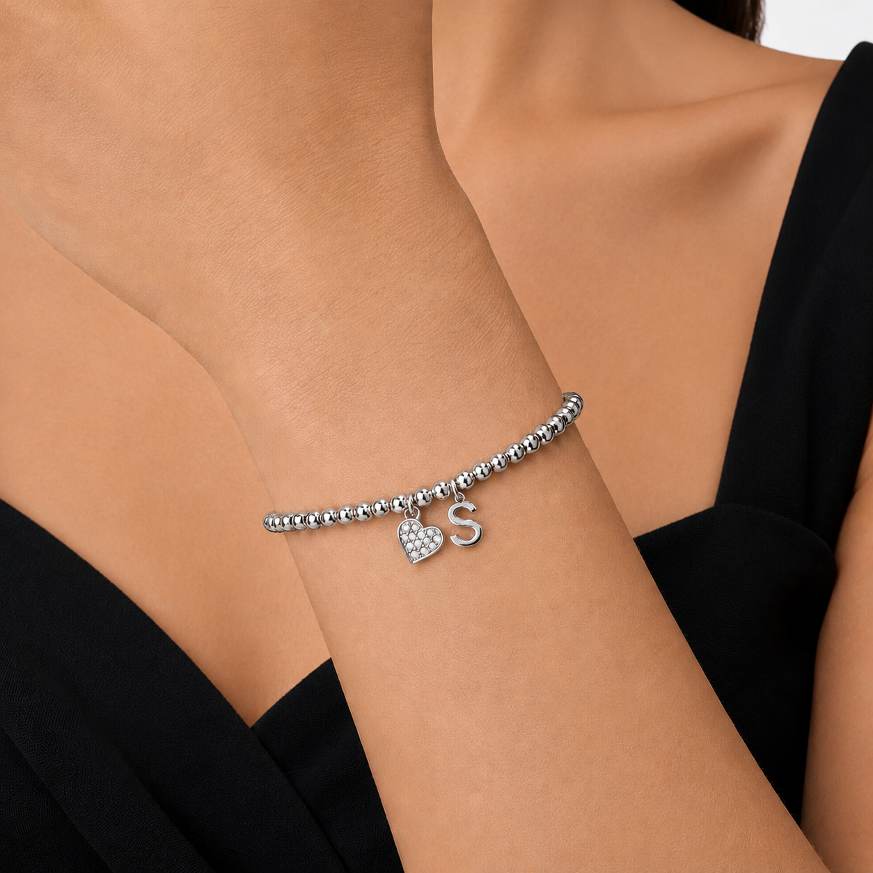 Spheres Bracelet with Heart and Initial