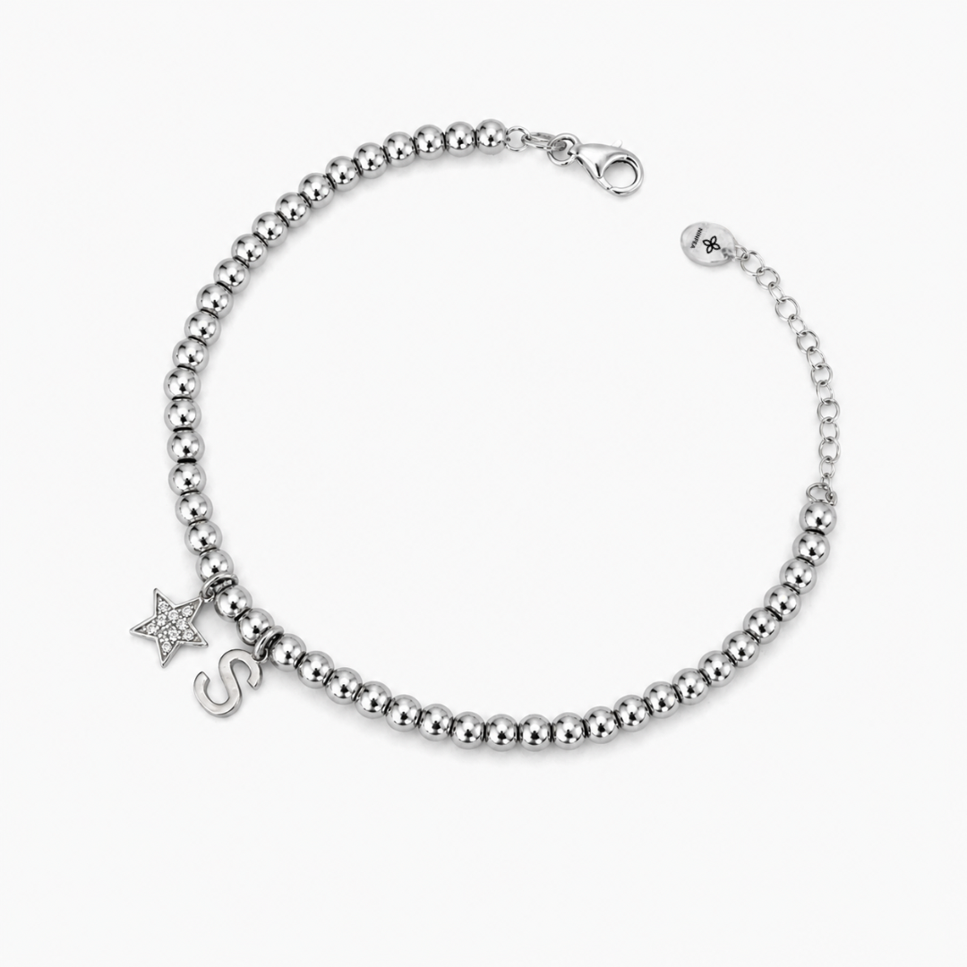 Bracciale Sfere con Stella e Iniziale