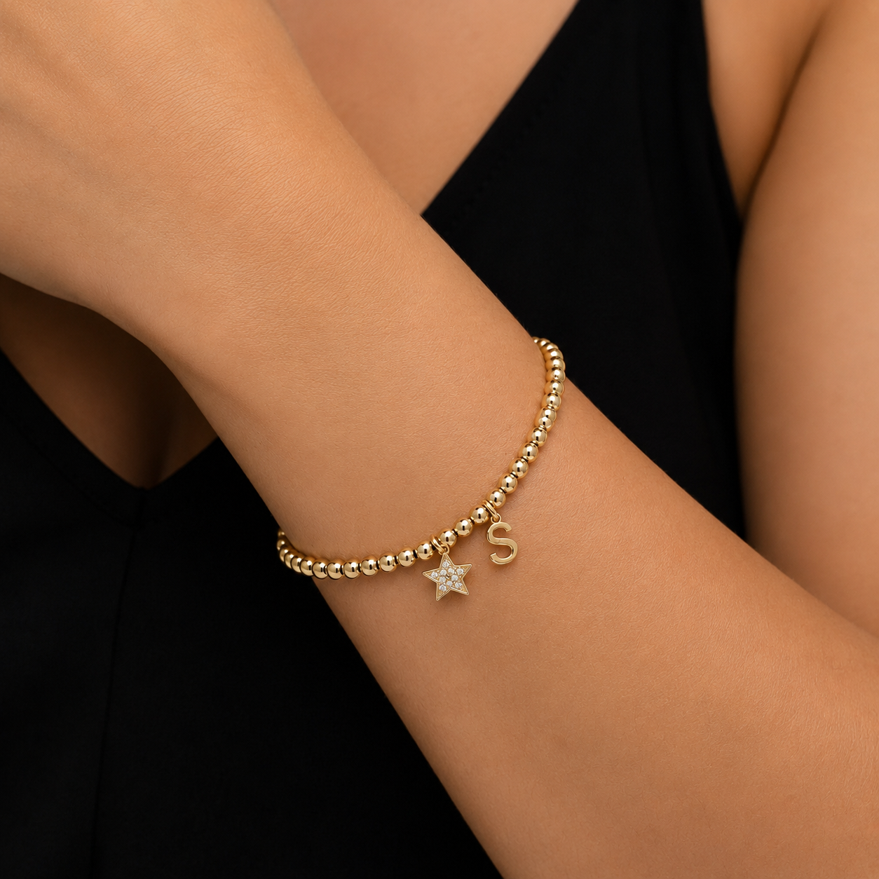 Spheres Bracelet with Star and Initial