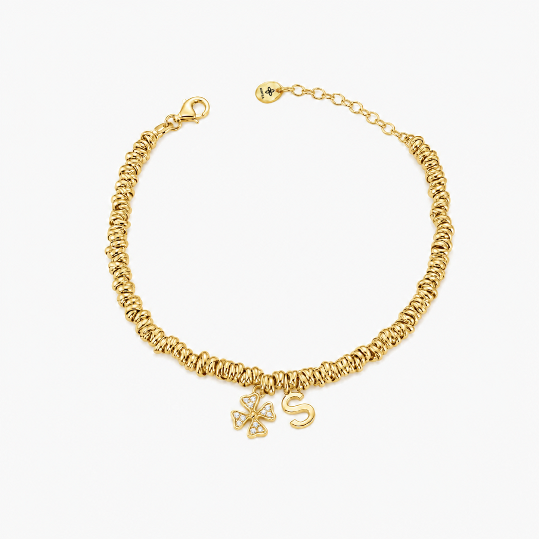 Braided Bracelet with Four-Leaf Clover and Initial