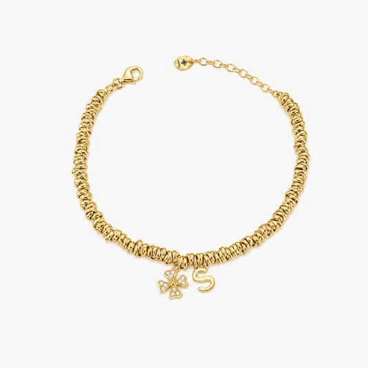 Bracciale Intreccio con Quadrifoglio e Iniziale