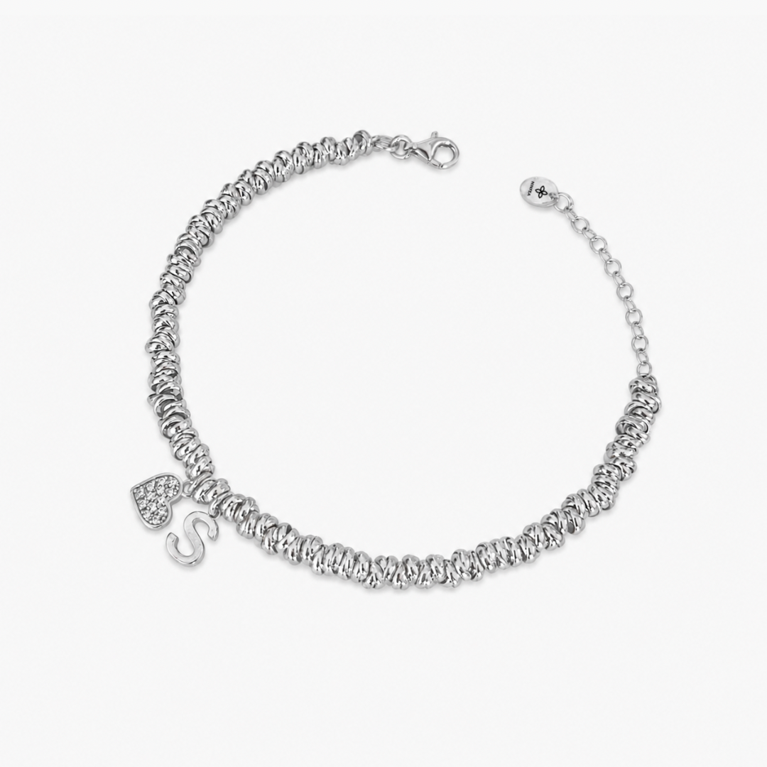Bracciale Intreccio con Cuore e Iniziale