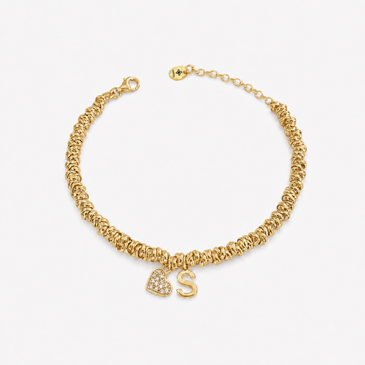 Bracciale Intreccio con Cuore e Iniziale