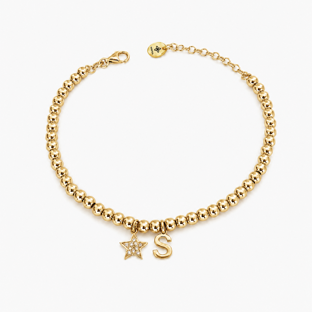 Spheres Bracelet with Star and Initial