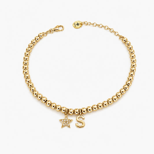 Bracciale Sfere con Stella e Iniziale