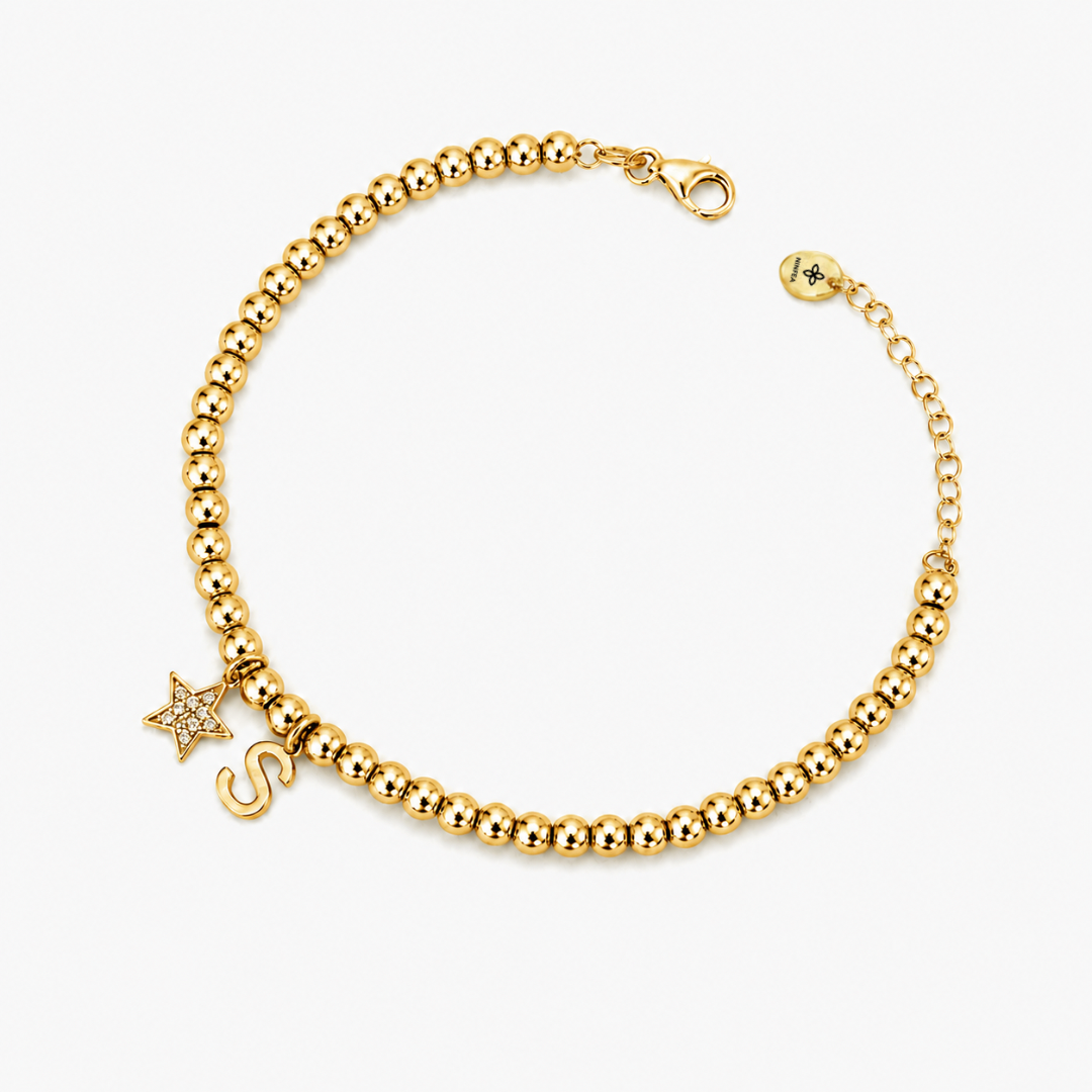 Spheres Bracelet with Star and Initial