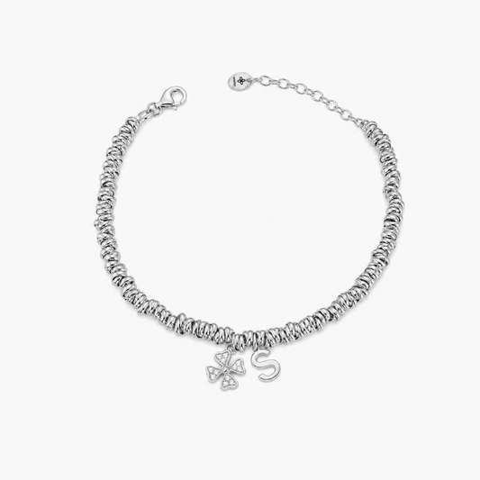 Bracciale Intreccio con Quadrifoglio e Iniziale
