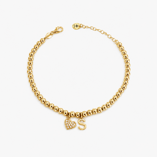 Bracciale Sfere con Cuore e Iniziale