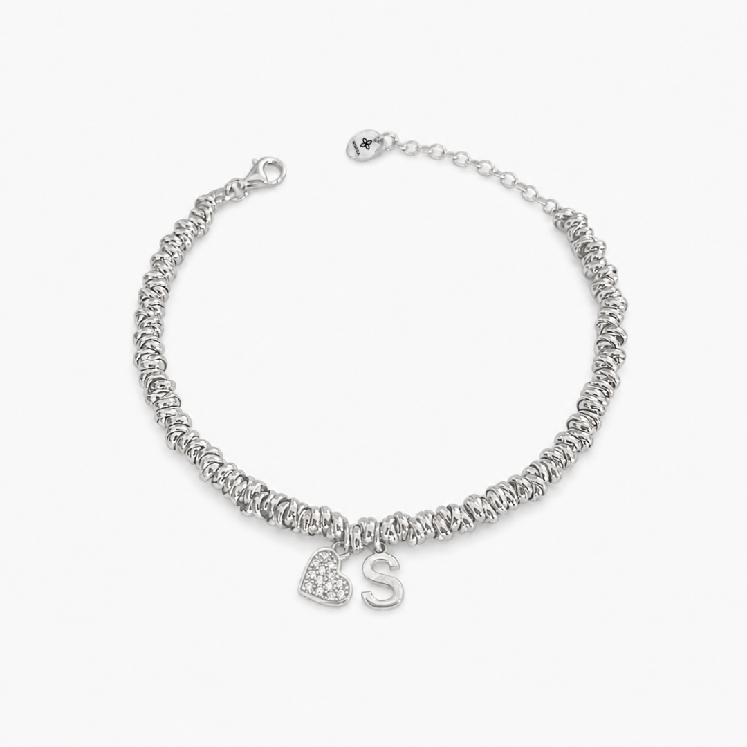 Bracciale Intreccio con Cuore e Iniziale