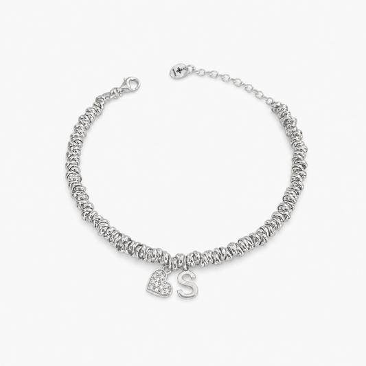Bracciale Intreccio con Cuore e Iniziale