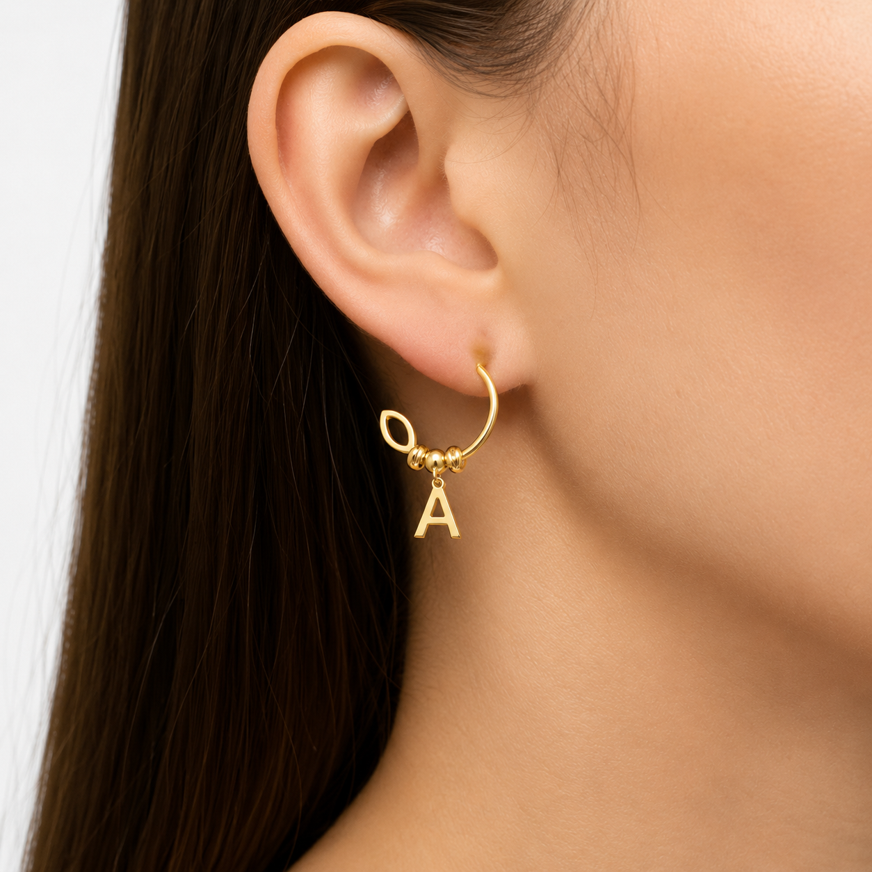 Single Hoop and Petal Earring with Initial