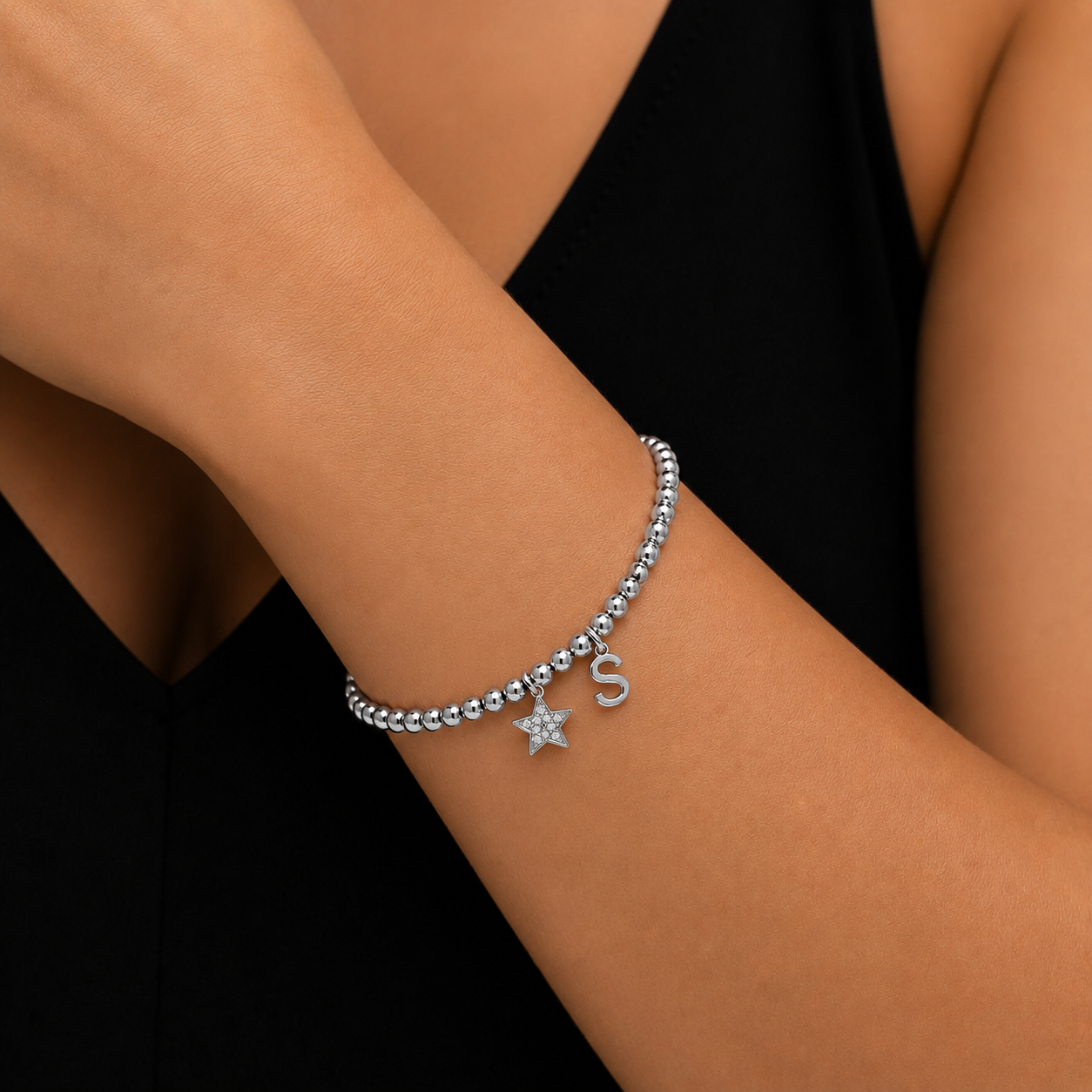 Bracciale Sfere con Stella e Iniziale